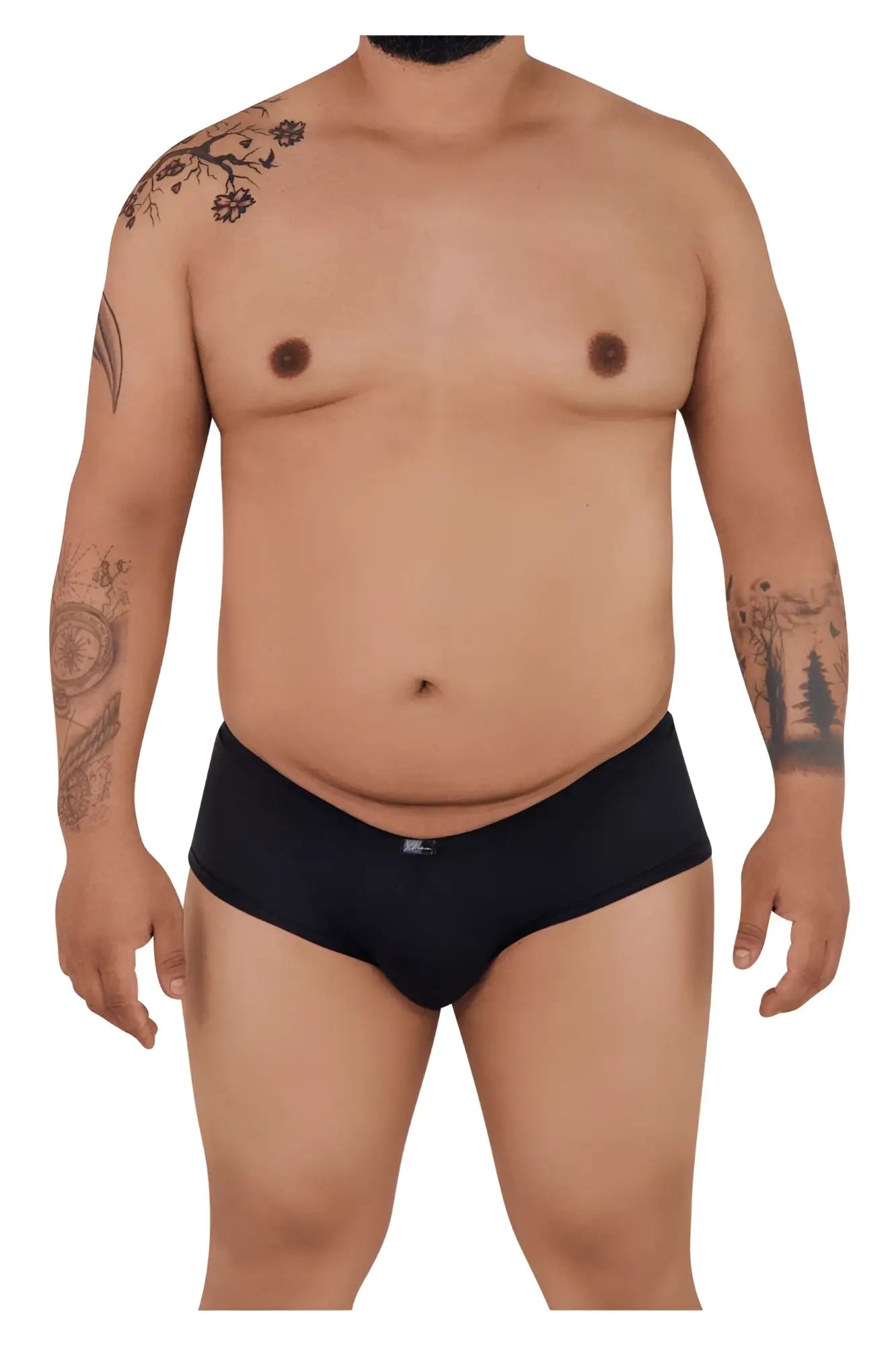 Black Xtremen 91103X microfiber trunks with subtle logo on waistband shown from the front side