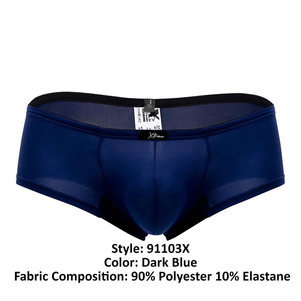 Dark blue xtremen 91103x microfiber trunks with black waistband and mesh panels made of polyester and elastane