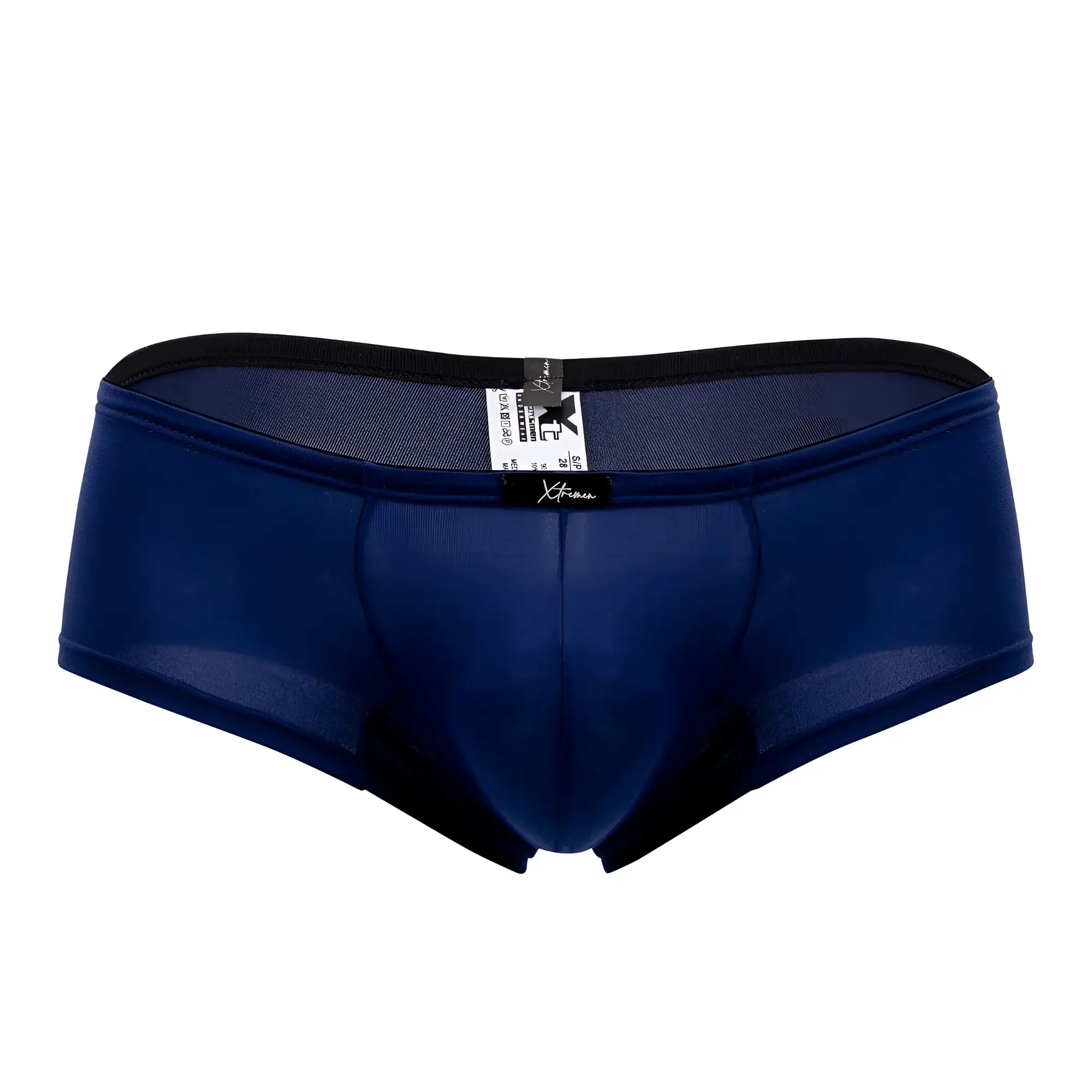 Navy blue Xtremen 91103X microfiber trunks with black elastic waistband and mesh fabric for breathable comfort