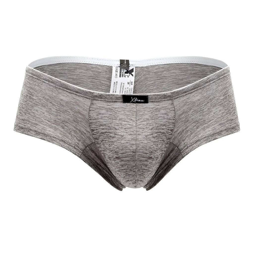 Gray heathered xtremen 91103x microfiber trunks with white waistband and black brand tag in jasper gray color