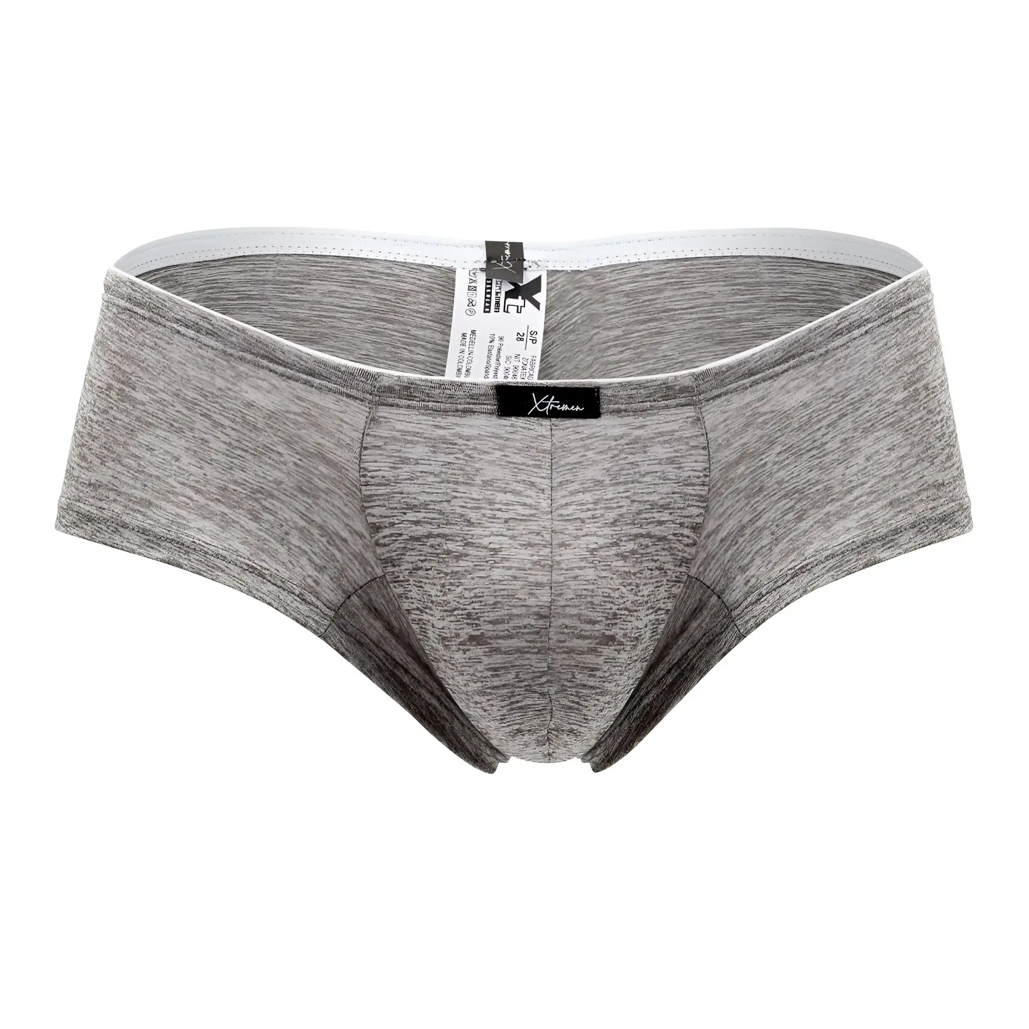 Gray heathered xtremen 91103x microfiber trunks with white waistband and black brand tag in jasper gray color