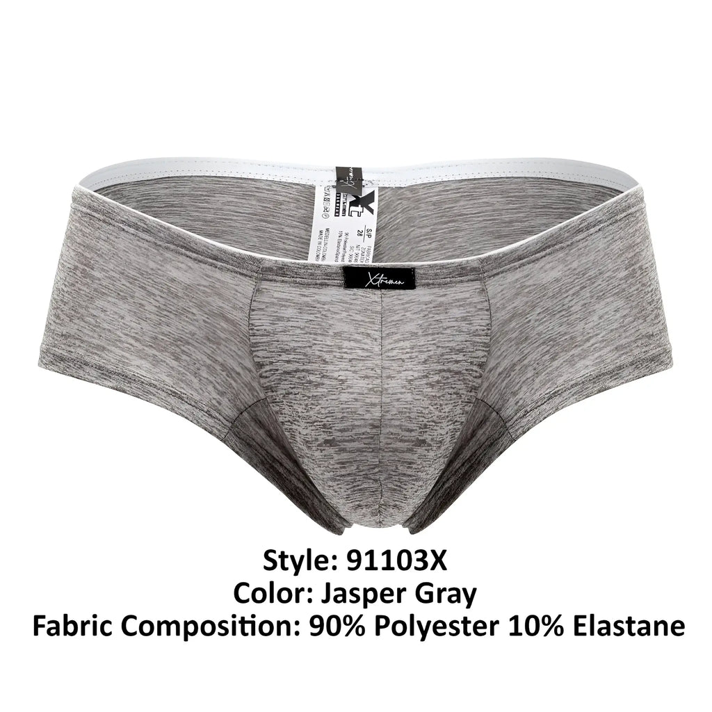 Xtremen 91103x microfiber trunks in jasper gray featuring heathered polyester elastane blend and branded waistband label