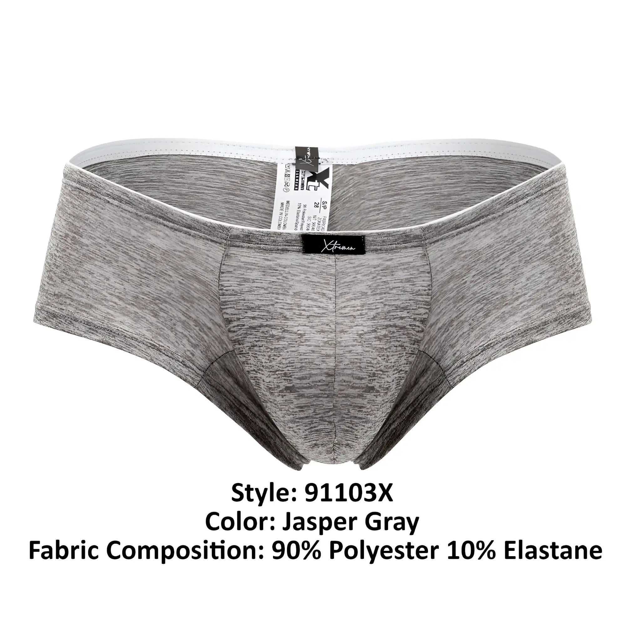 Xtremen 91103x microfiber trunks in jasper gray featuring heathered polyester elastane blend and branded waistband label