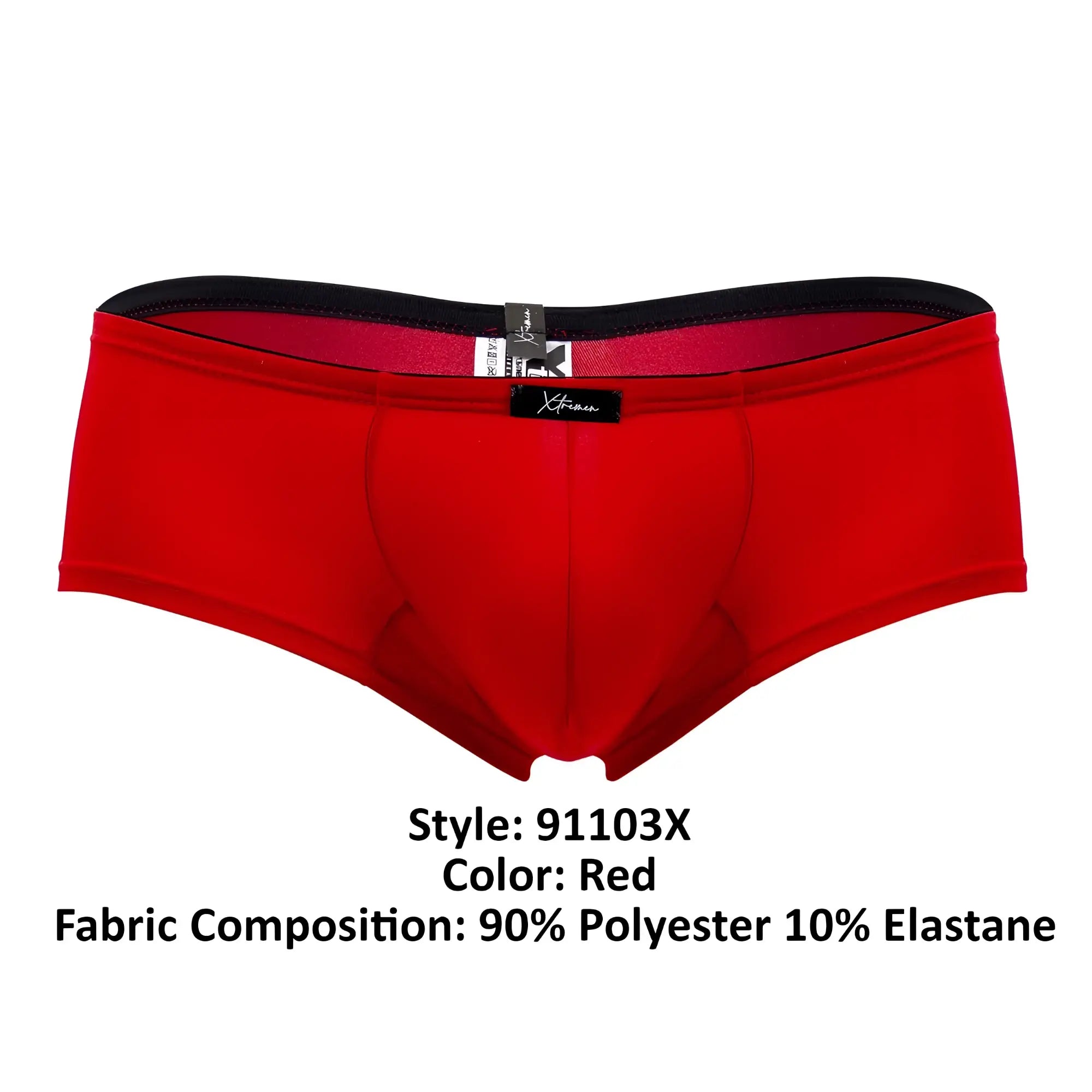 Xtremen 91103x red microfiber men’s briefs with black elastic waistband and small brand tag