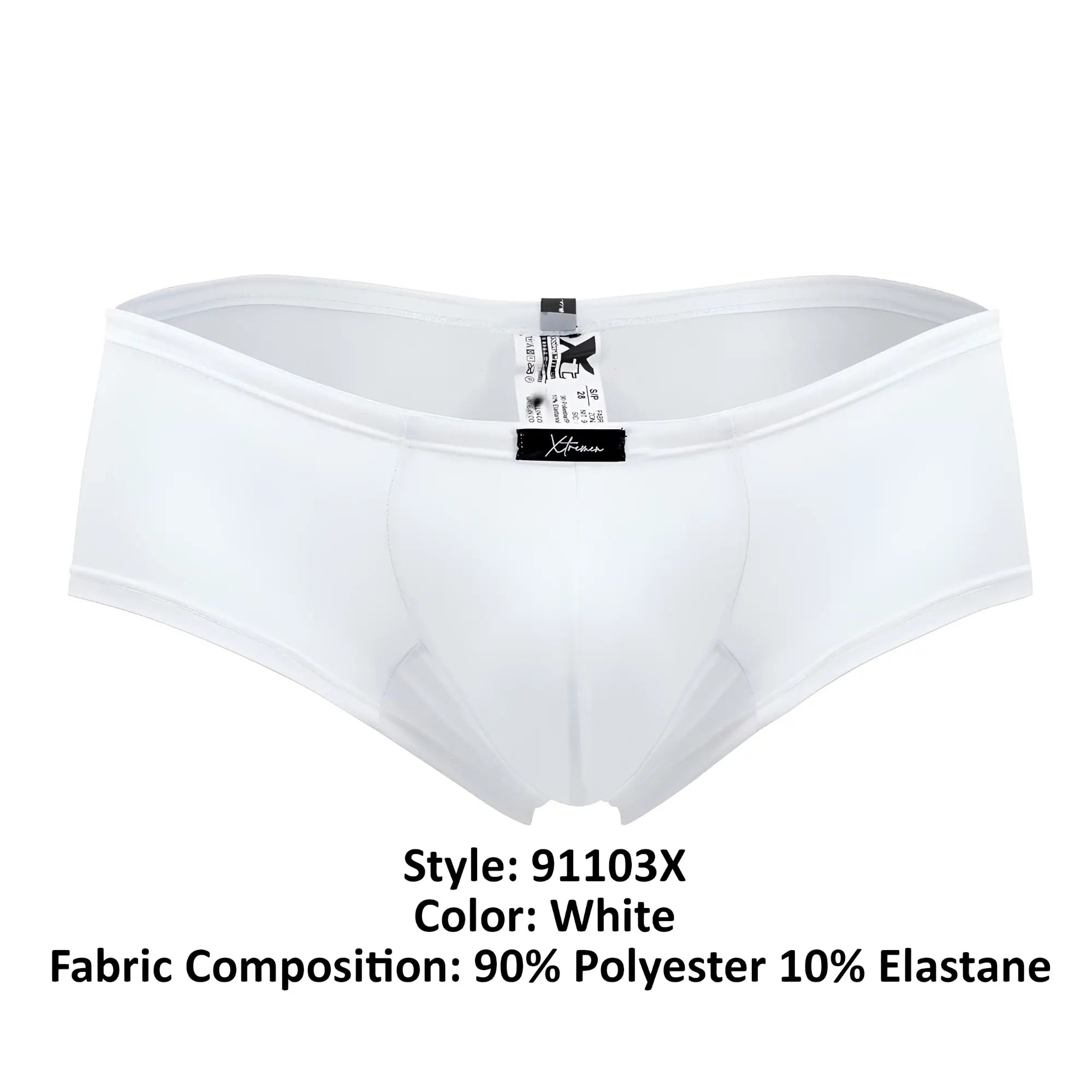 White xtremen 91103x microfiber trunks made of 90 polyester 10 elastane with branded tag on waistband