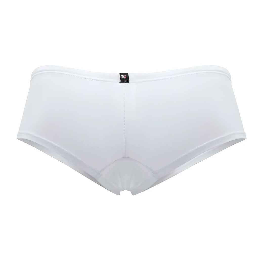 Xtremen 91103x microfiber trunks in white seamless briefs with subtle sheen and black brand tag at waistband