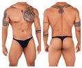 Black xtremen 91120 mesh thong with subtle textured pattern and lace detailing for comfortable wear