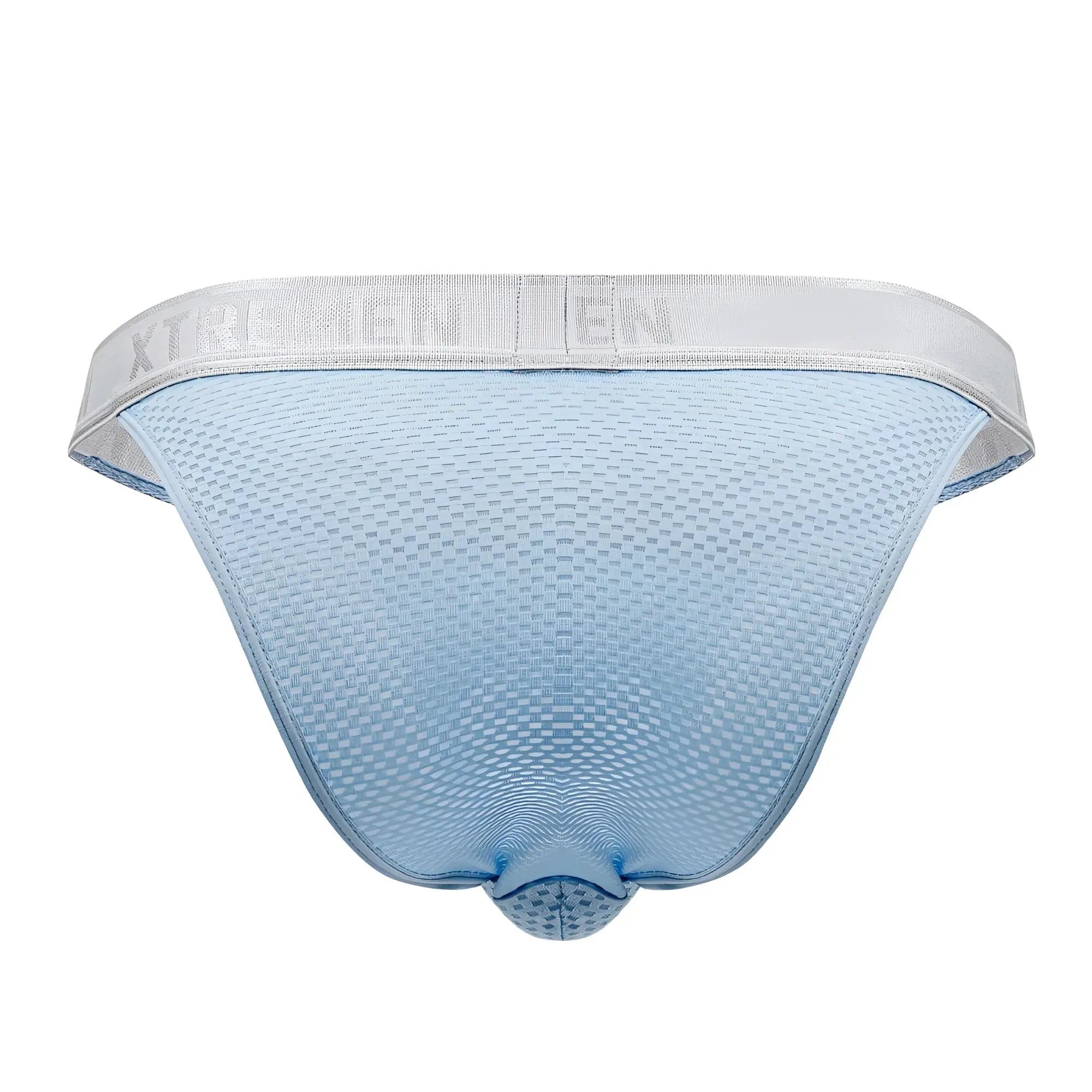 Light blue mesh men’s briefs with gray elastic waistband featuring the xtreme men logo from Xtremen 91156 Capriati Bikini