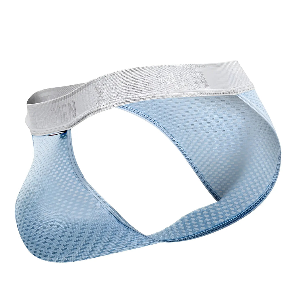 Light blue mesh men’s briefs with gray xtremen elastic waistband from xtremen 91156 capriati bikini collection
