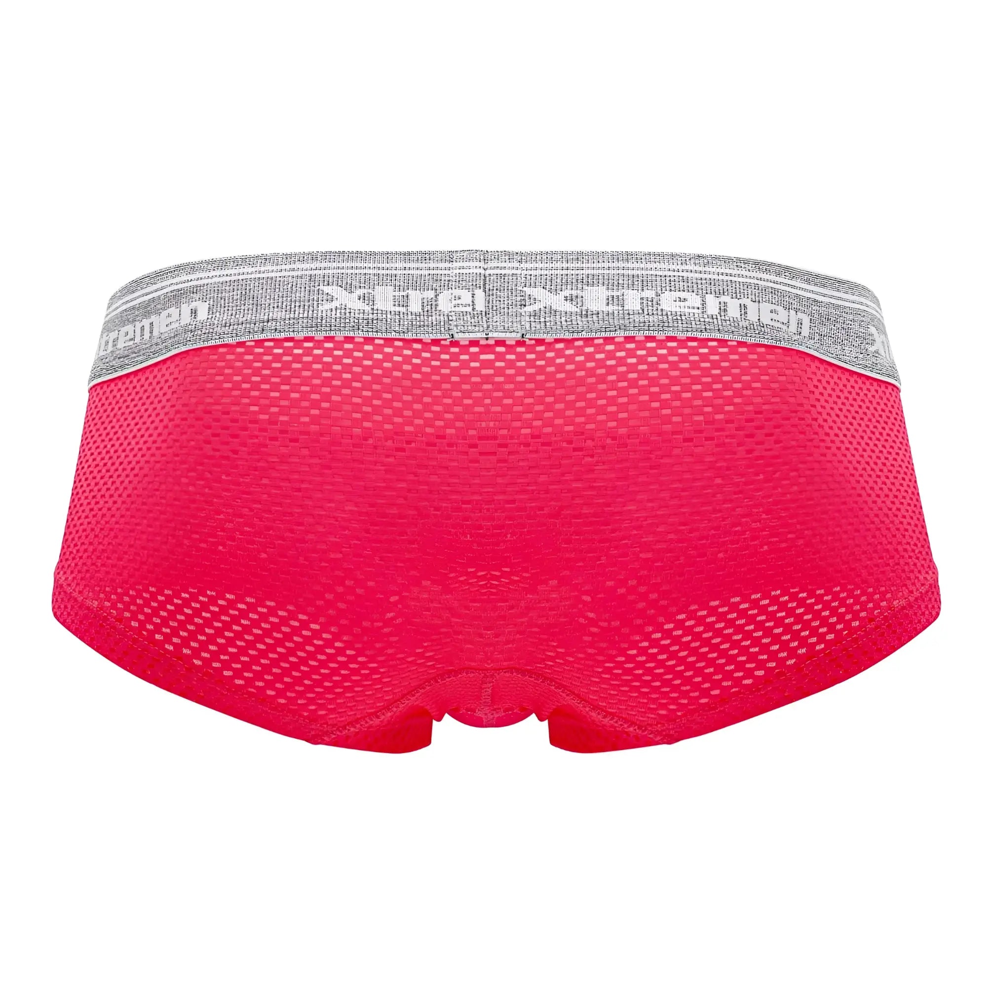 Xtremen 91158 capriati trunks bright pink mesh briefs with gray elastic waistband and xtreme branding in white