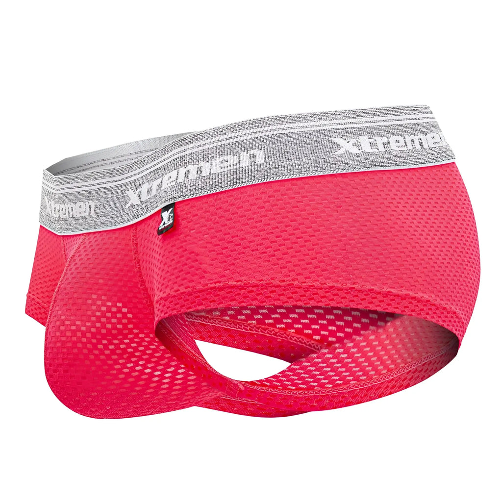Bright pink mesh men’s underwear with gray xtremen elastic waistband xtremen 91158 capriati trunks color candy