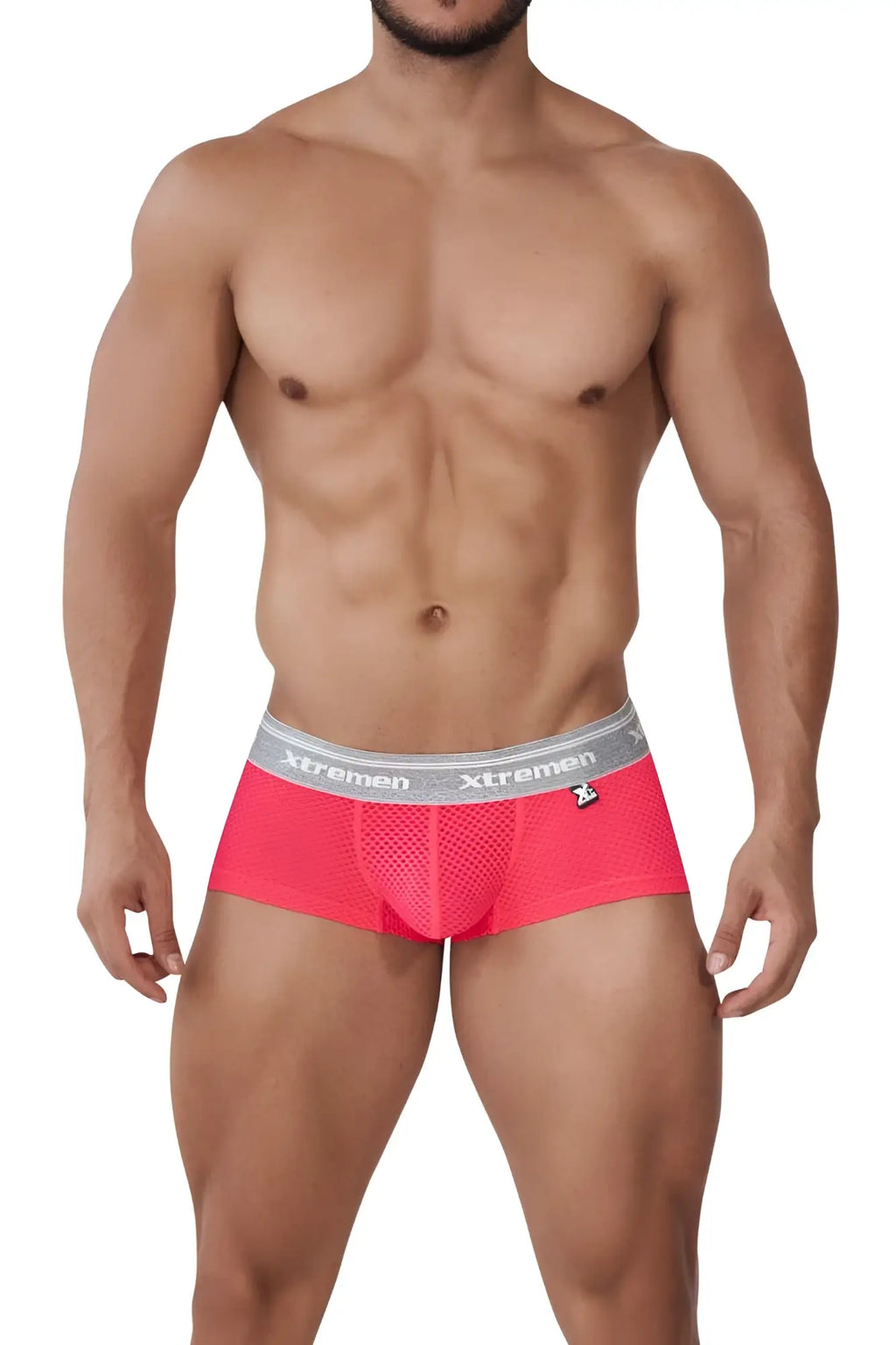 Xtremen 91158 capriati trunks candy color bright pink mesh textured men’s briefs with gray xtremen waistband