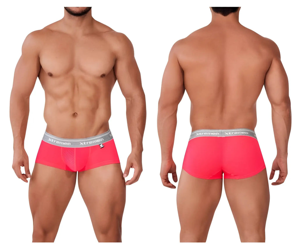 Bright pink mesh textured men’s briefs with a silver xtremen waistband from the 91158 capriati trunks collection