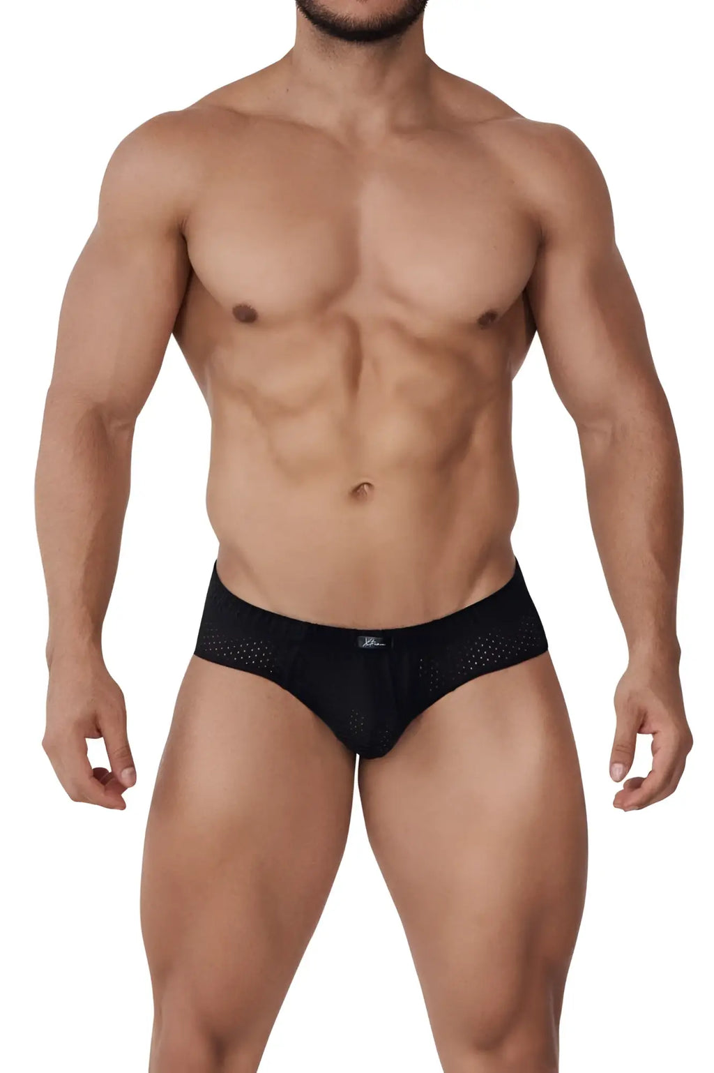 Xtremen 91169 black mesh briefs with subtle perforated texture and small logo on waistband front view