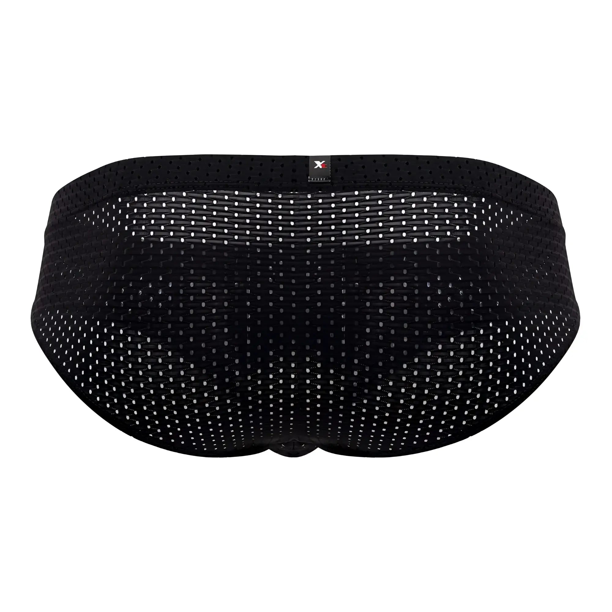 Xtremen 91169 mesh briefs in black featuring a subtle white dot pattern and elastic waistband with brand tag