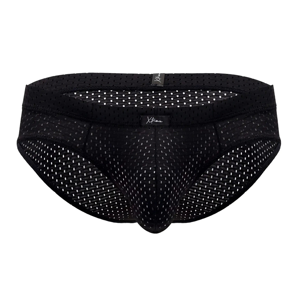 Xtremen 91169 black mesh briefs with subtle white dot pattern and reinforced elastic waistband