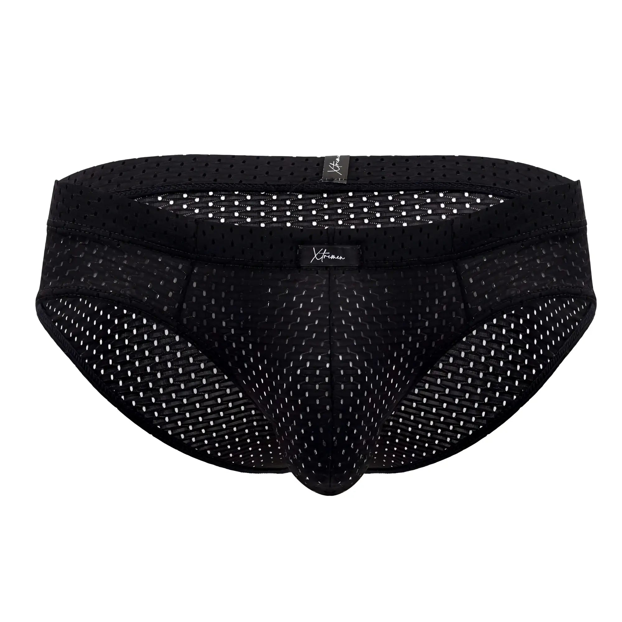 Xtremen 91169 black mesh briefs with subtle white dot pattern and reinforced elastic waistband