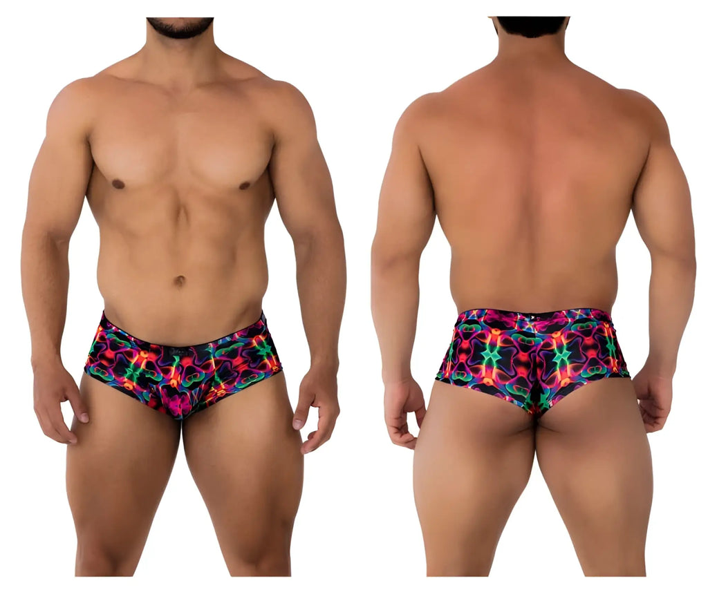 Xtremen 91170 printed swim trunks with vibrant neon pink green and blue glowing pattern for bold beachwear