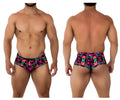 Xtremen 91170 printed swim trunks with vibrant neon pink green and blue glowing pattern for bold beachwear