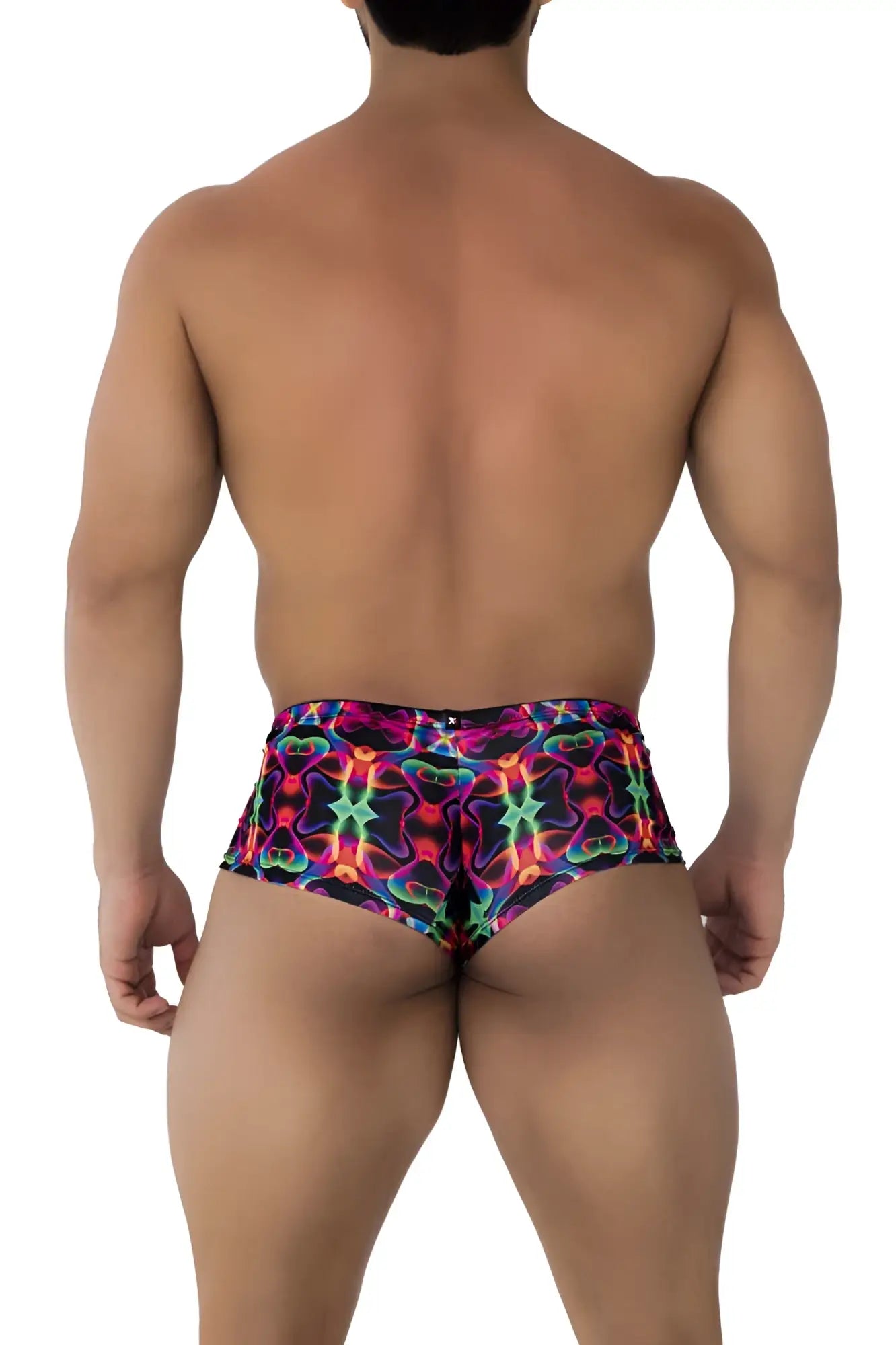 Xtremen 91170 printed trunks with vibrant neon psychedelic kaleidoscopic design in pink green blue and purple