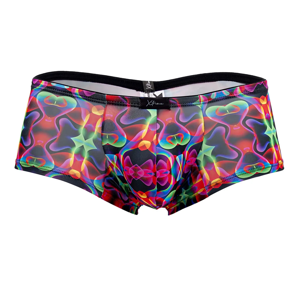 Xtremen 91170 printed trunks vibrant psychedelic neon rainbow briefs with black waistband and xtreme label
