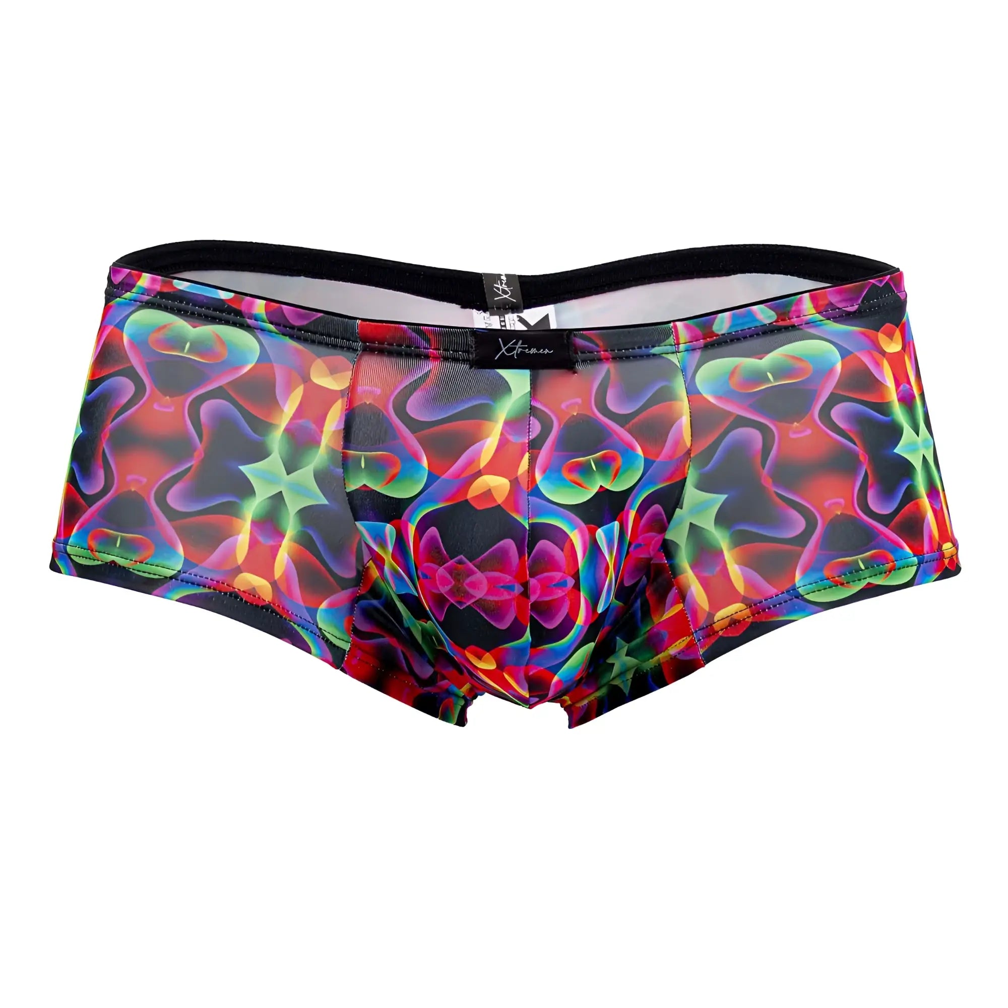 Xtremen 91170 printed trunks vibrant psychedelic neon rainbow briefs with black waistband and xtreme label