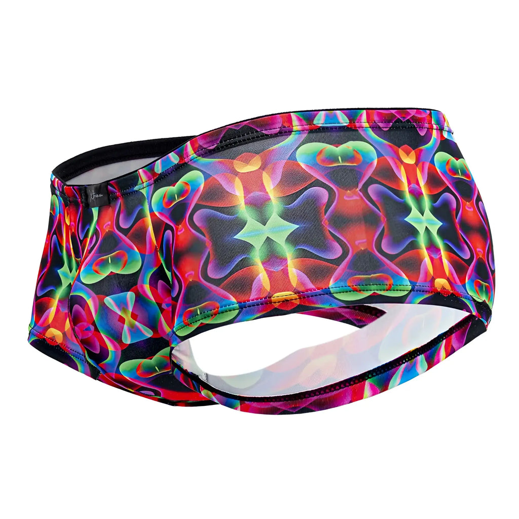 Xtremen 91170 printed trunks vibrant psychedelic swim trunks with black base and neon rainbow swirls