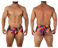 Vibrant xtremen 91170 printed trunks in flame pattern with bold orange blue and purple hues for swimwear use