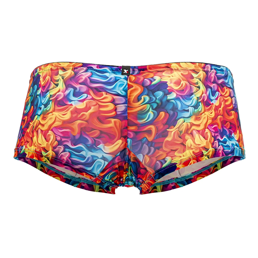 Vibrant xtremen 91170 printed trunks color fire with rainbow swirling abstract pattern swimwear for active use