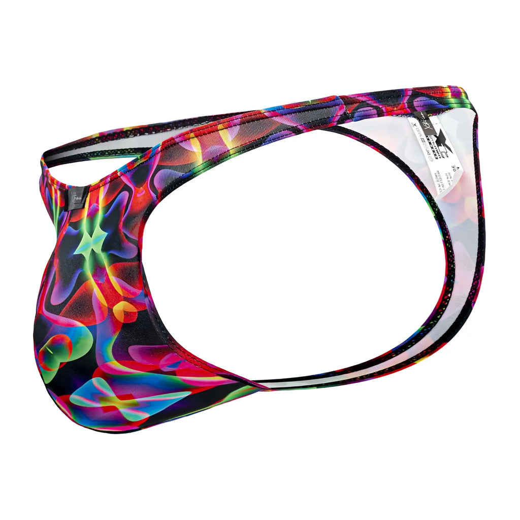 Xtremen 91171 printed thongs color bows vibrant neon abstract patterned men’s briefs with mesh and stretch fabric design