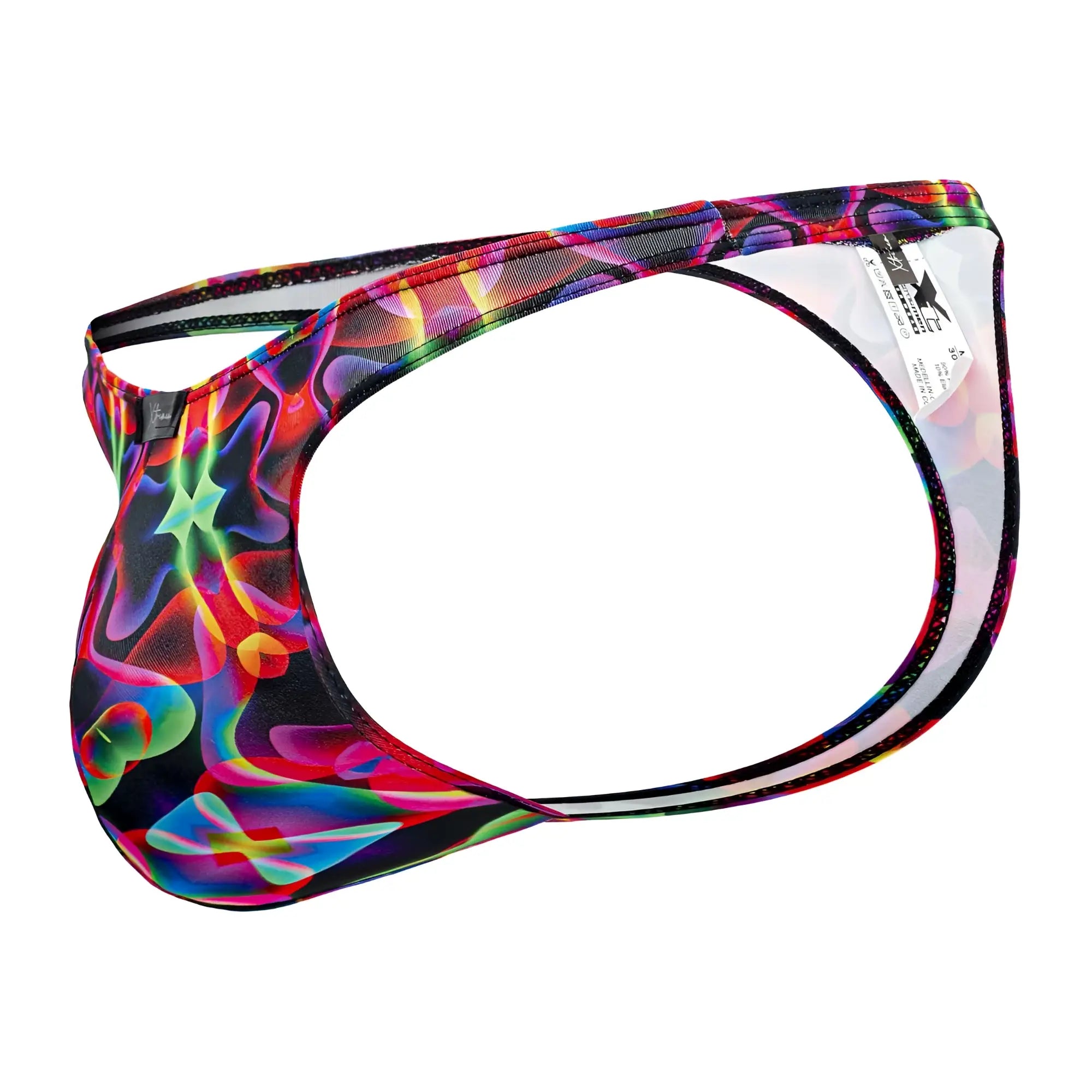 Xtremen 91171 printed thongs color bows vibrant neon abstract patterned men’s briefs with mesh and stretch fabric design