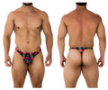 Xtremen 91171 printed thongs color bows vibrant neon-patterned men’s briefs with bold red green blue and purple geometric design