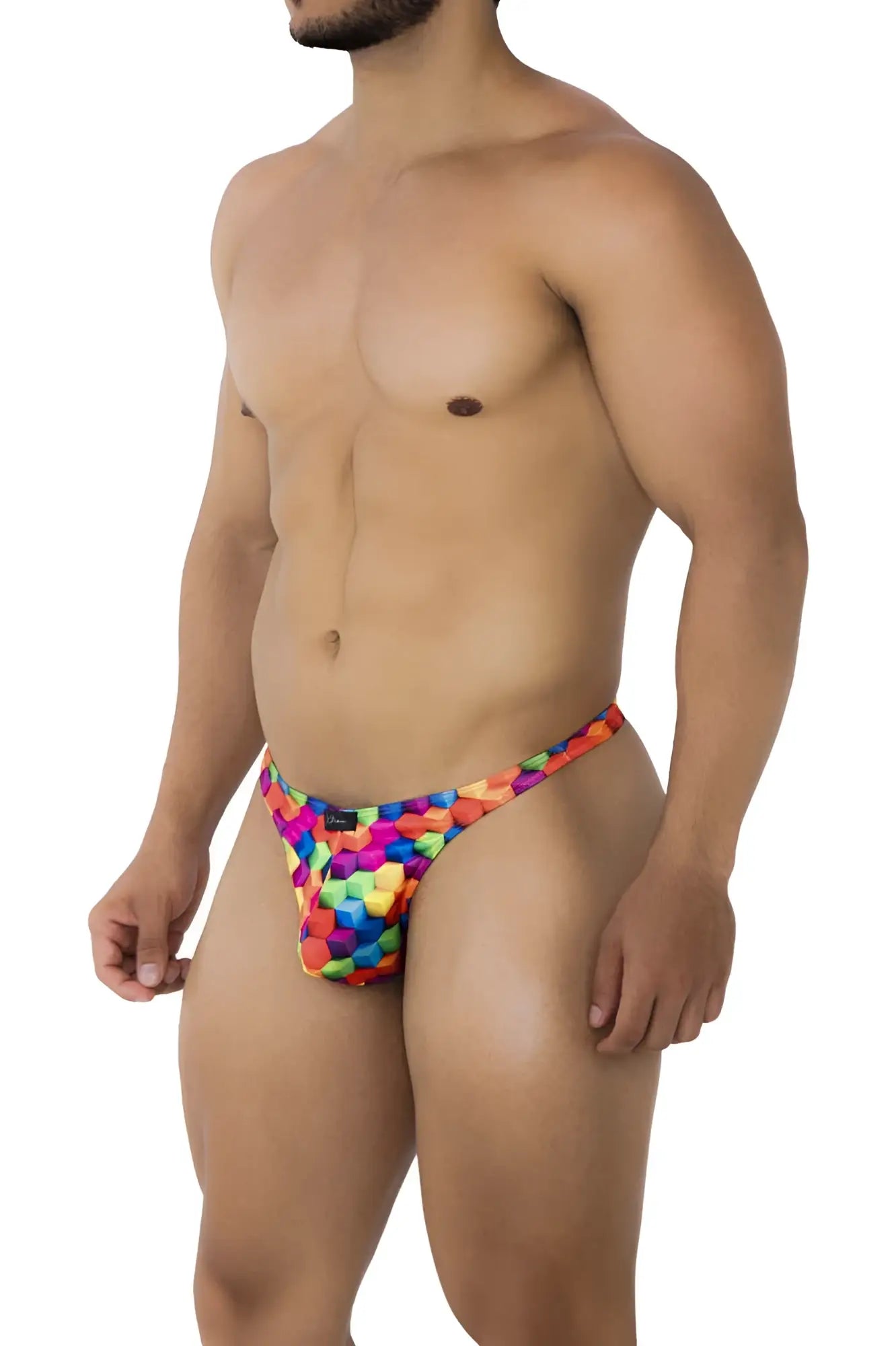 Xtremen 91171 printed thongs color cubes rainbow geometric pattern snug fit elastic waistband men’s underwear