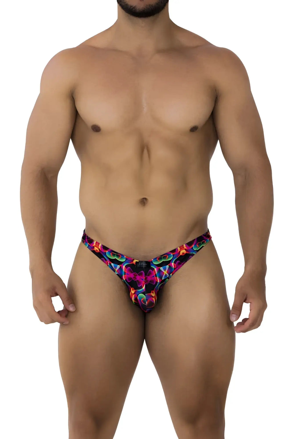 Xtremen 91172 printed bikini color bows vibrant neon psychedelic swim trunks with colorful pattern for beachwear