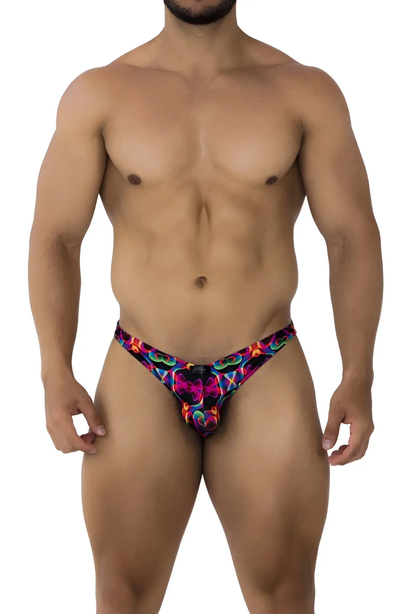 Xtremen 91172 printed bikini color bows vibrant neon psychedelic swim trunks with colorful pattern for beachwear