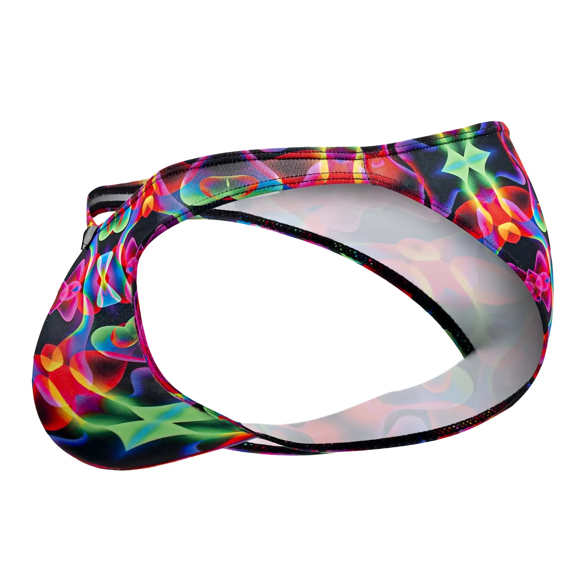 Vibrant neon-colored xtremen 91172 printed bikini with black base and glowing abstract floral patterns