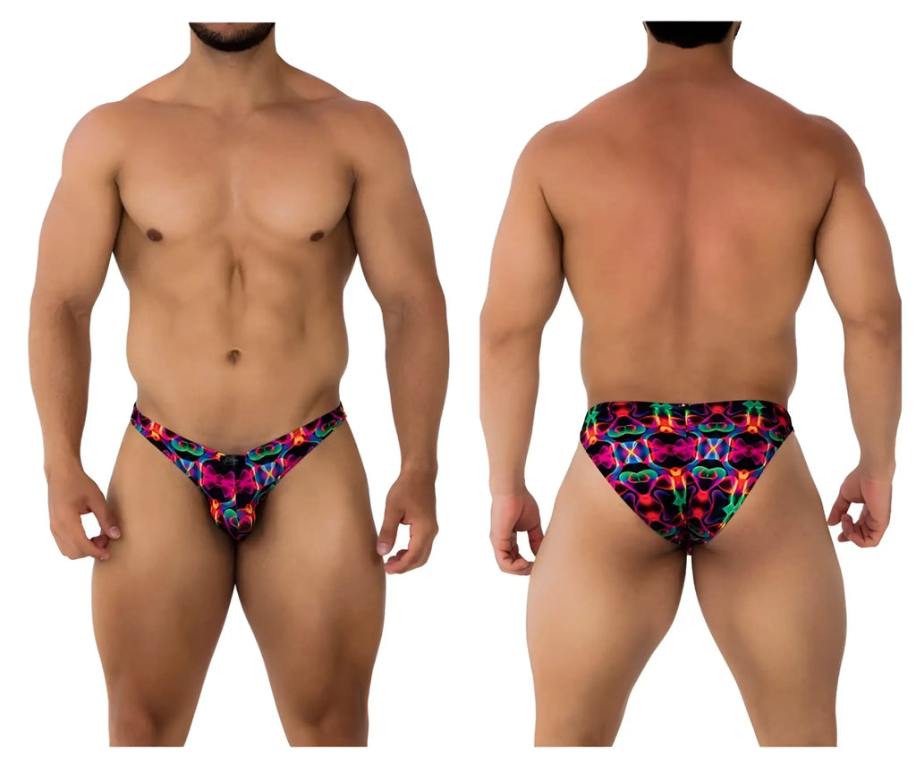 Xtremen 91172 printed bikini color bows vibrant neon patterned men’s swim trunks with bold pink blue green and purple design