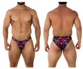 Xtremen 91172 printed bikini color bows vibrant neon patterned men’s swim trunks with bold pink blue green and purple design