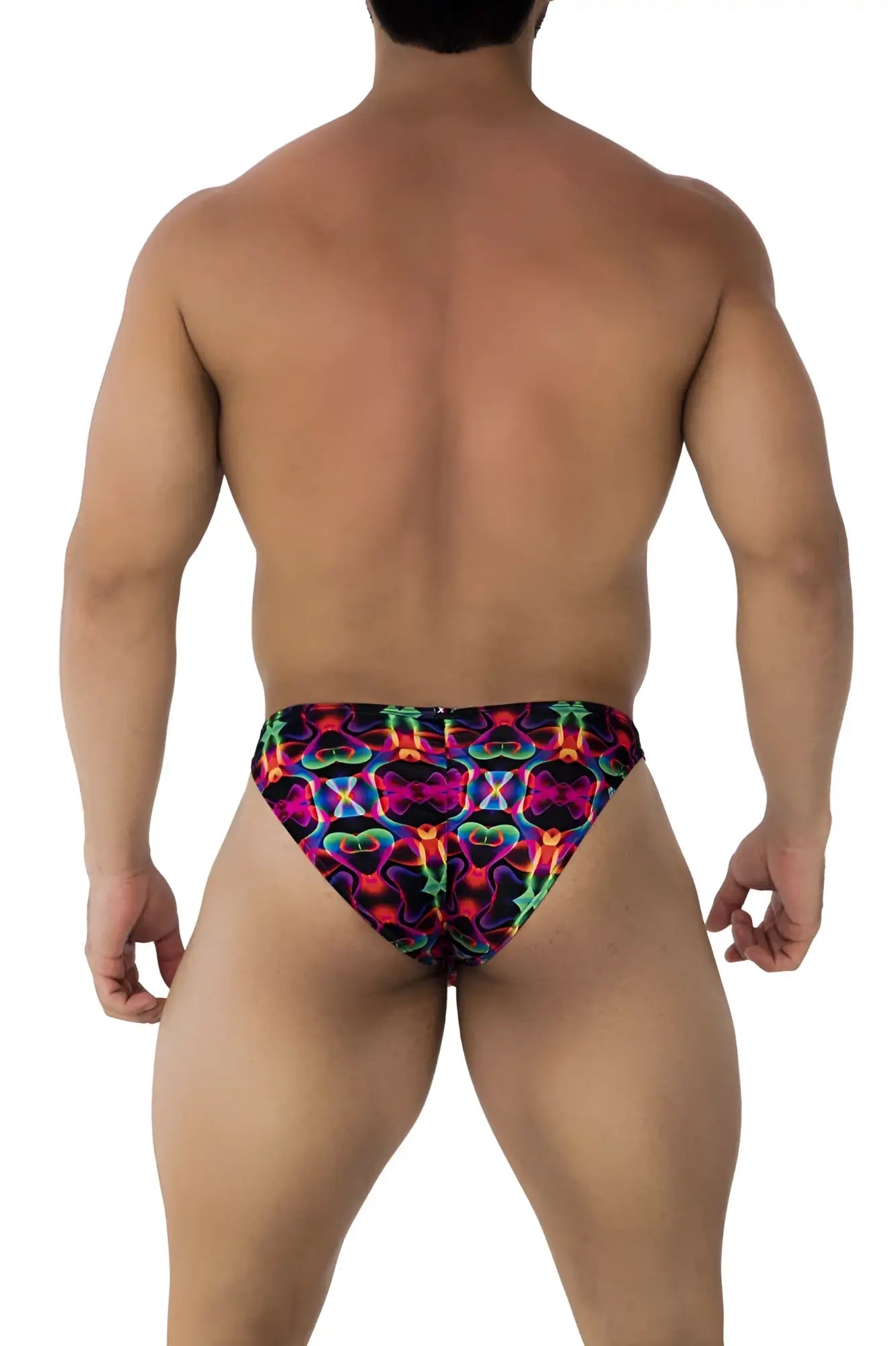 Xtremen 91172 printed bikini color bows vibrant neon-patterned swim trunks with bold pink purple blue and green geometric design
