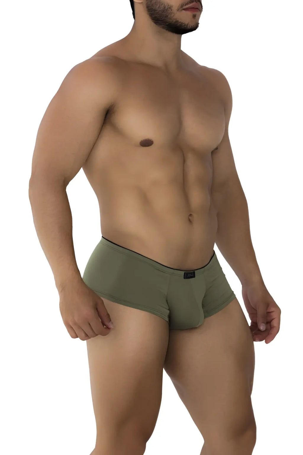 Olive green Xtremen 91175 microfiber briefs with black elastic waistband and small black brand tag