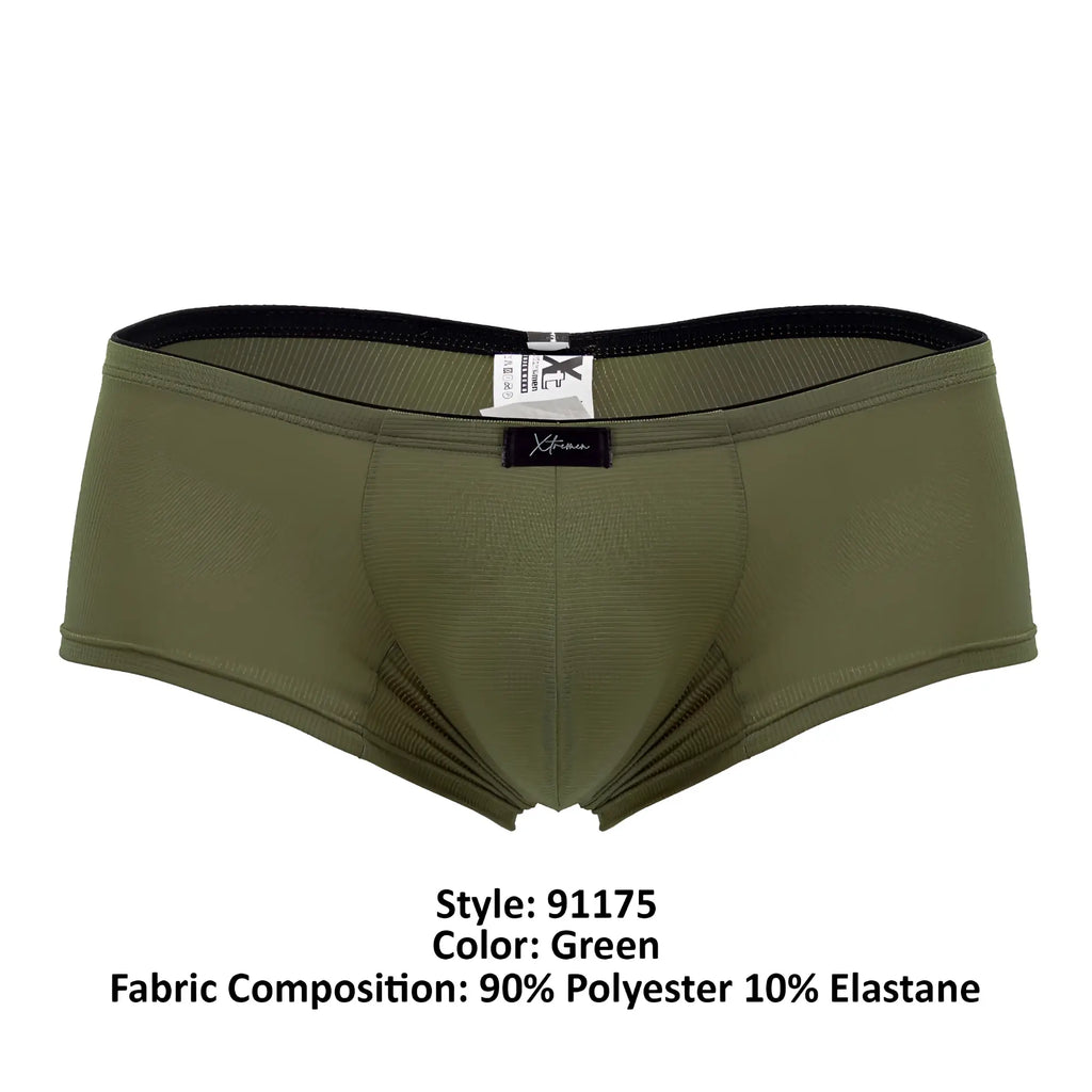 Olive green Xtremen 91175 microfiber men’s briefs with black elastic waistband and textured fabric detail