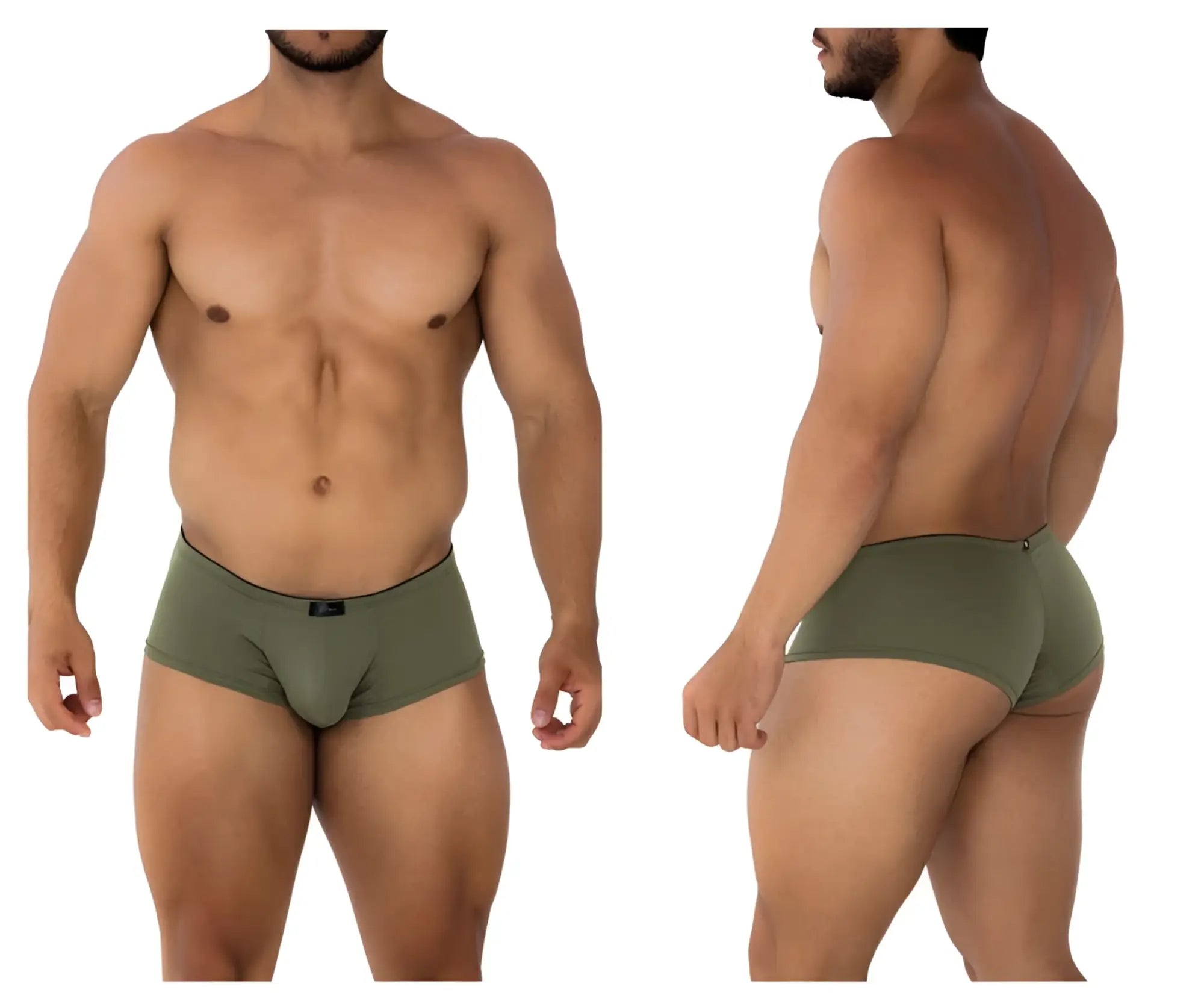 Olive green xtremen 91175 microfiber men’s briefs with black waistband and small brand tag at the back