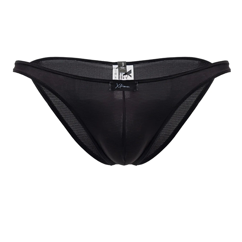 Black xtremen 91177 microfiber bikini briefs with sleek form-fitting design and subtle mesh branding tags