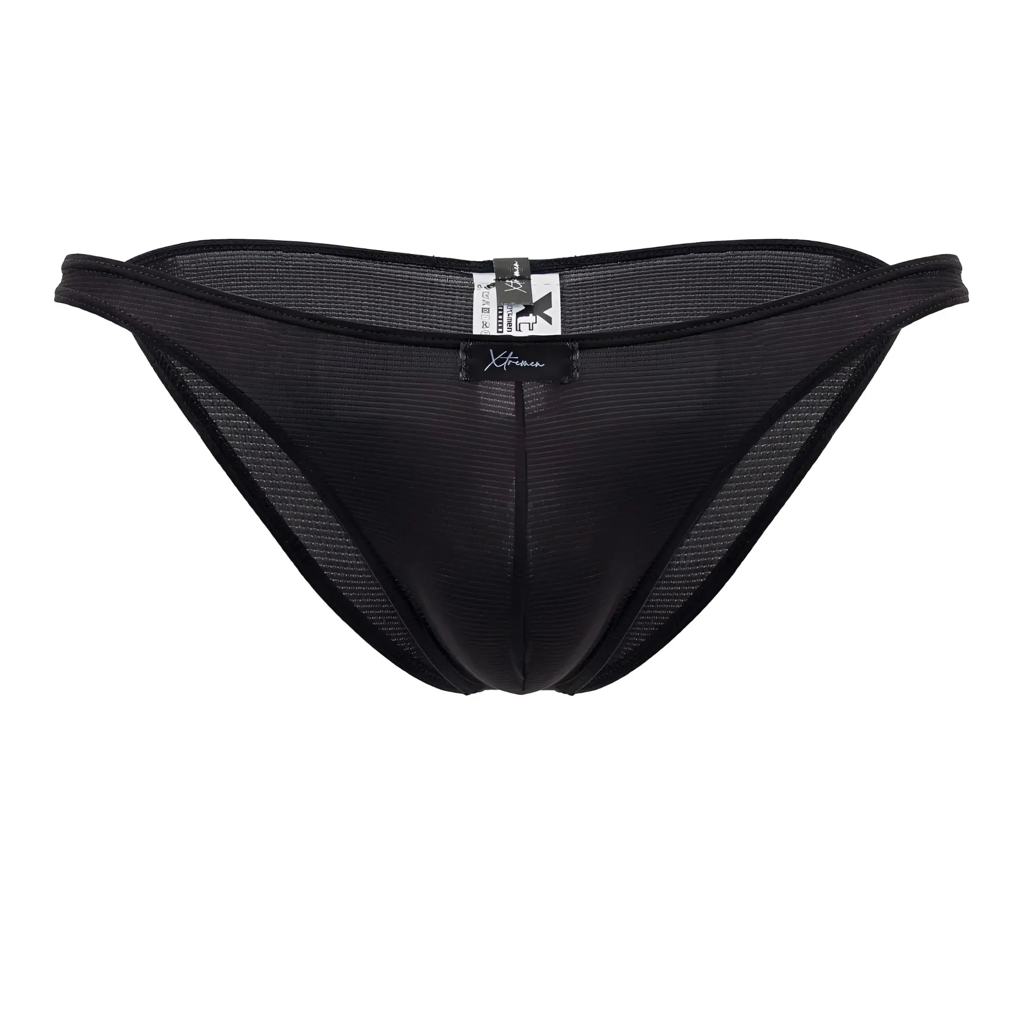 Black xtremen 91177 microfiber bikini briefs with sleek form-fitting design and subtle mesh branding tags