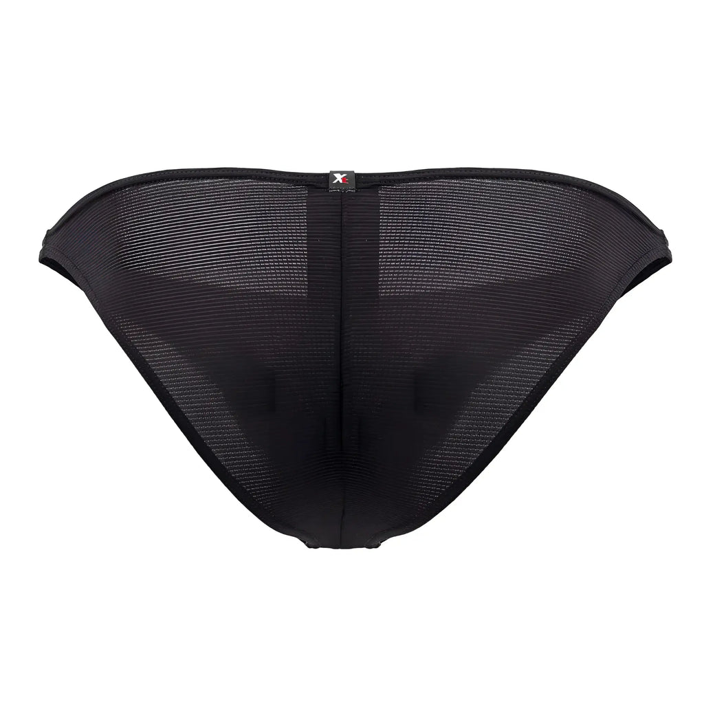 Black xtremen 91177 microfiber bikini briefs in mesh with subtle texture and small logo tag on the back center