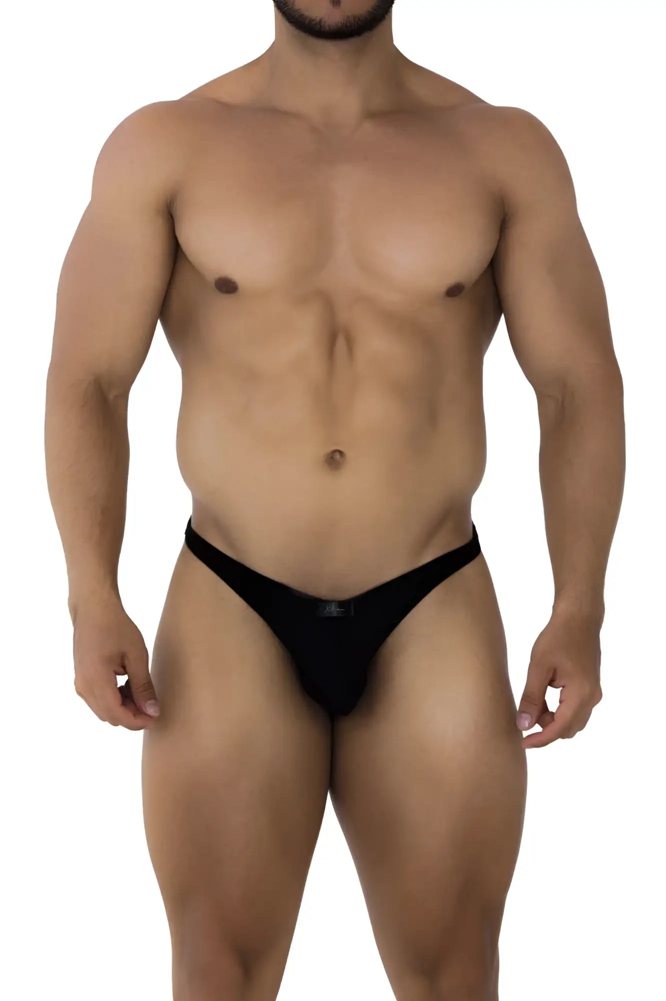 Black sleek Xtremen 91177 microfiber bikini thong with smooth fabric and subtle brand logo at center front