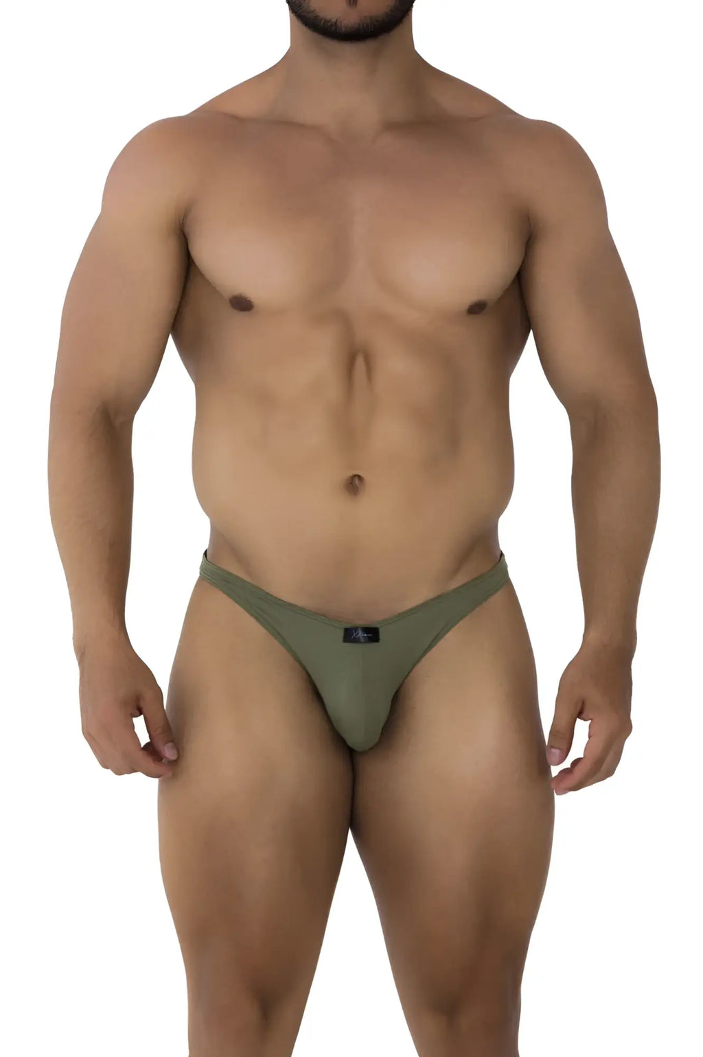 Olive green microfiber athletic bikini briefs with a small black logo front by xtremen 91177