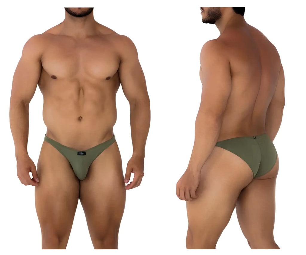 Olive green xtremen 91177 microfiber bikini men’s briefs with a small black logo on the front