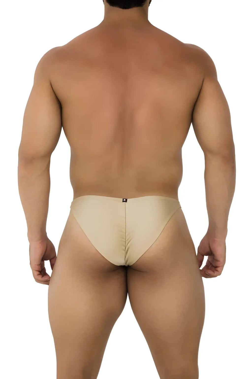 Beige xtremen 91179 microfiber bikini briefs with a central seam and black logo on the back waistband