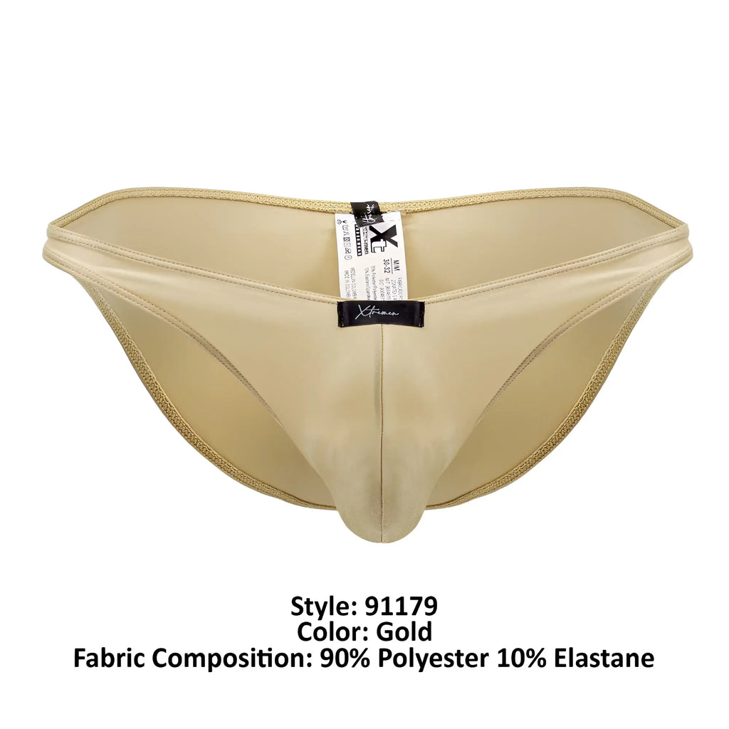 Xtremen 91179 microfiber bikini gold men’s briefs in smooth polyester elastane blend with matching gold trim